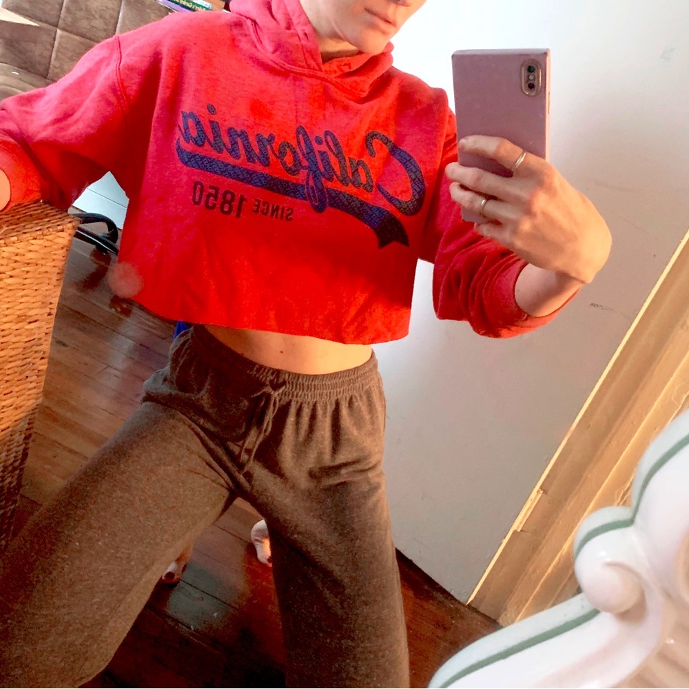 Red California Cropped Hoodie Medium